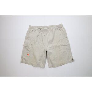 Vintage Nike Mens Large Distressed Spell Out Above Knee Shorts Beige Cotton